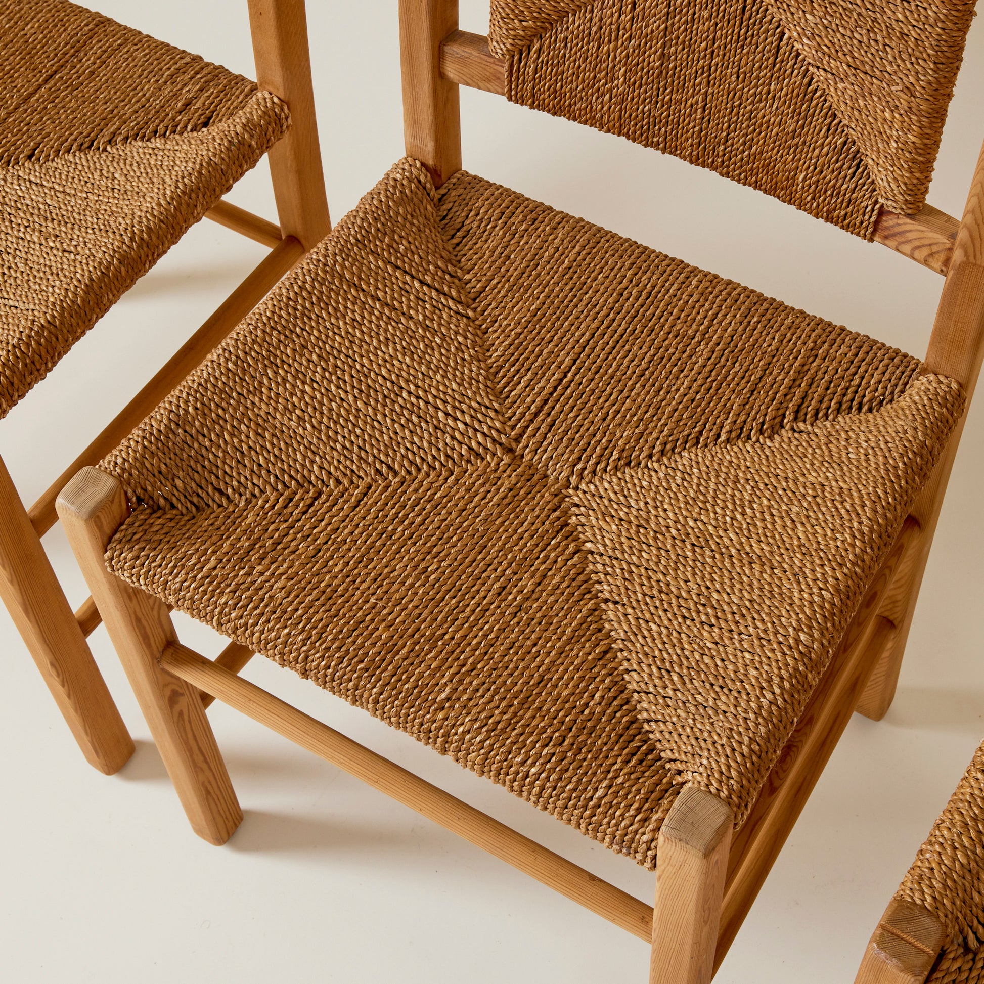 SOLD French Rope and Oak Dining Chairs, 1960's, set of 4
