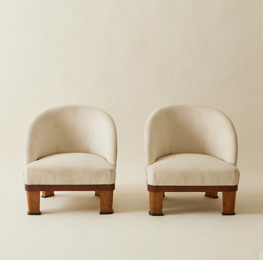 French Art Deco Cocktail Chairs With Wood Detail, a Pair, 1940's