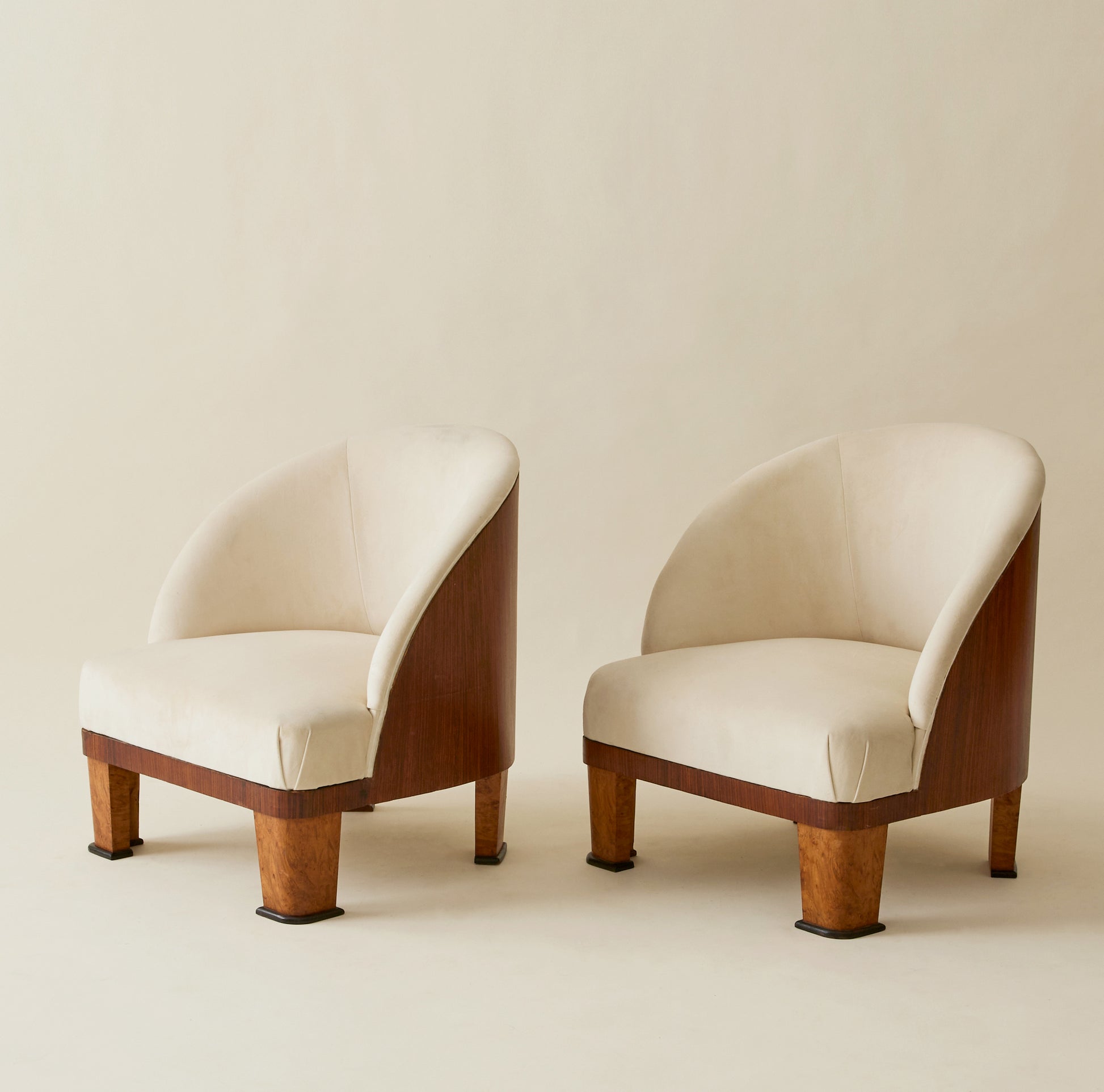French Art Deco Cocktail Chairs With Wood Detail, a Pair, 1940's