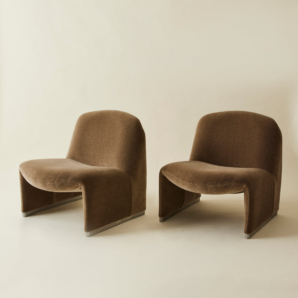 Giancarlo Piretti for Castelli "Alky" Mohair Lounge Chairs, 1960s