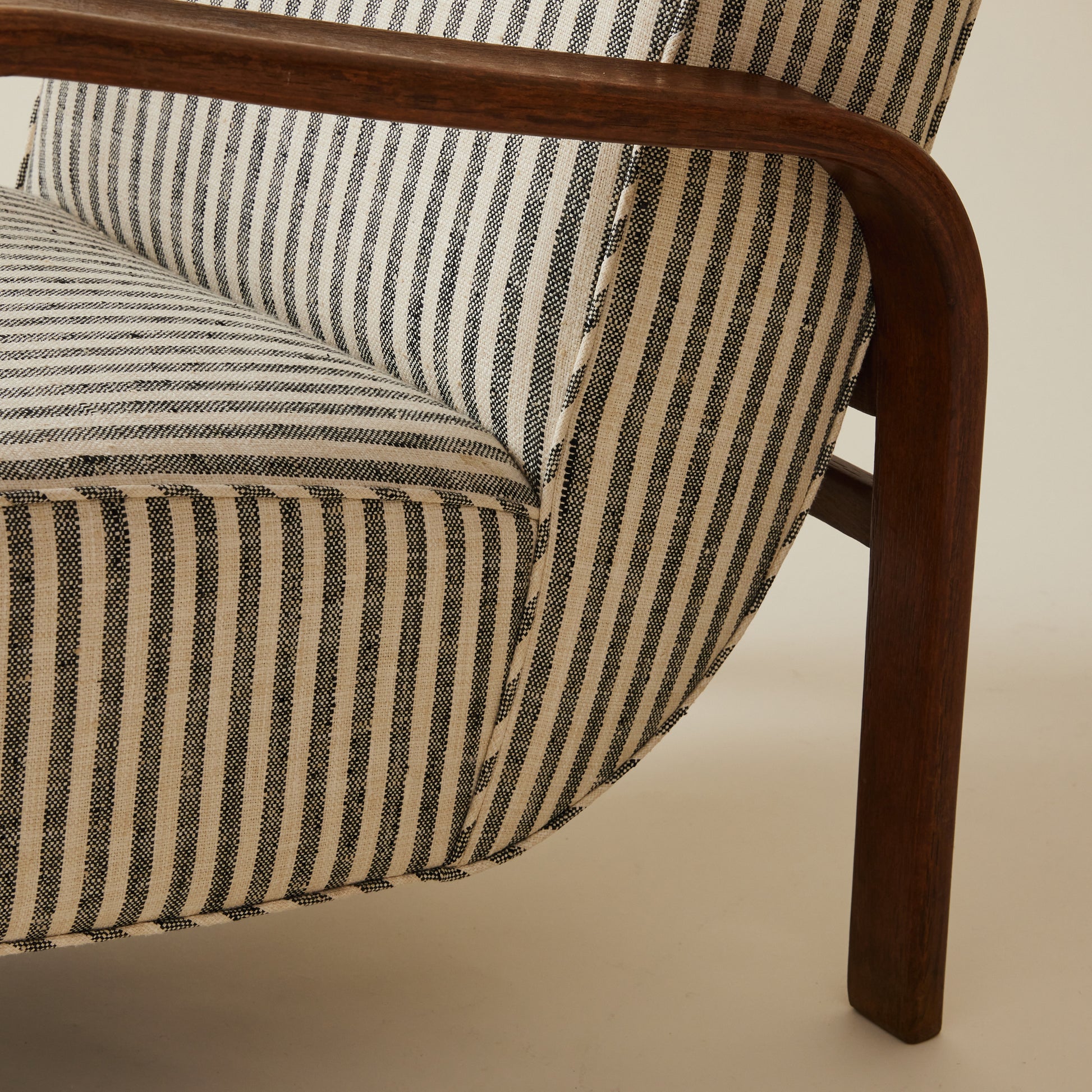 Jindrich Halabala Bentwood Lounge chair, Striped fabric, 1930's