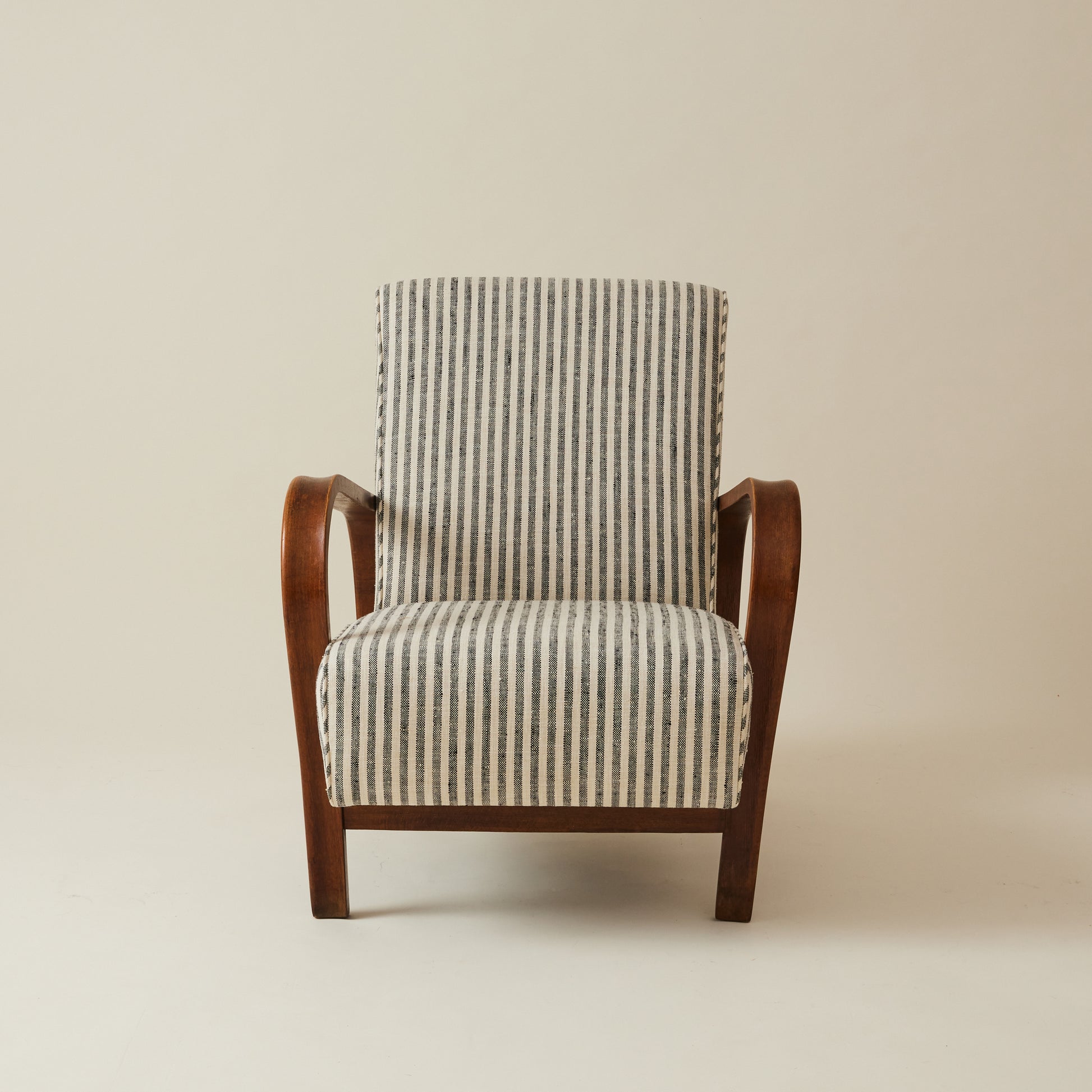 Jindrich Halabala Bentwood Lounge chair, Striped fabric, 1930's