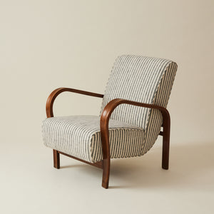 Jindrich Halabala Bentwood Lounge chair, Striped fabric, 1930's