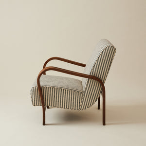 Jindrich Halabala Bentwood Lounge chair, Striped fabric, 1930's