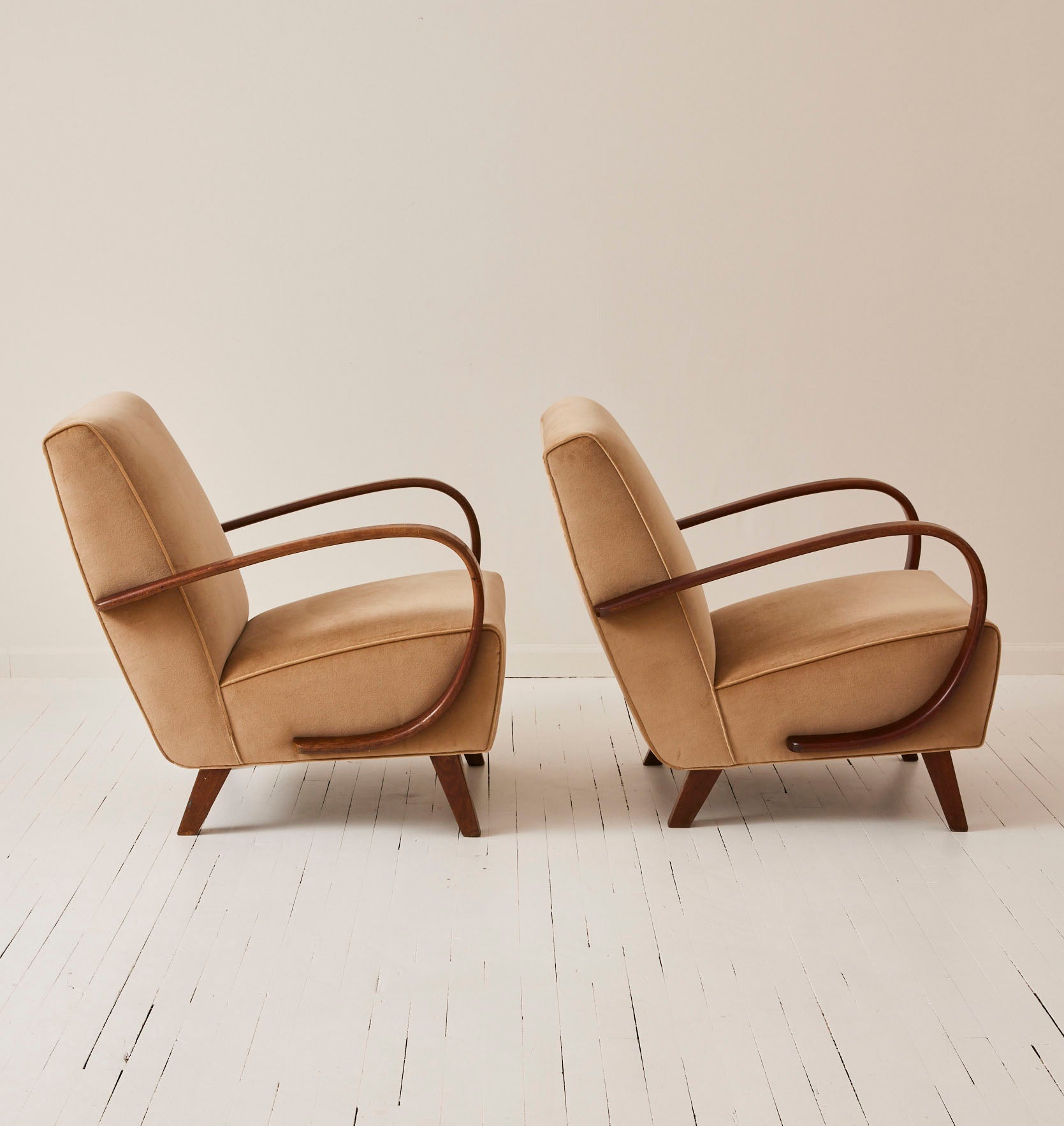 Jindrich Halabala Czech Bentwood Velvet Chairs, 1940's a Pair