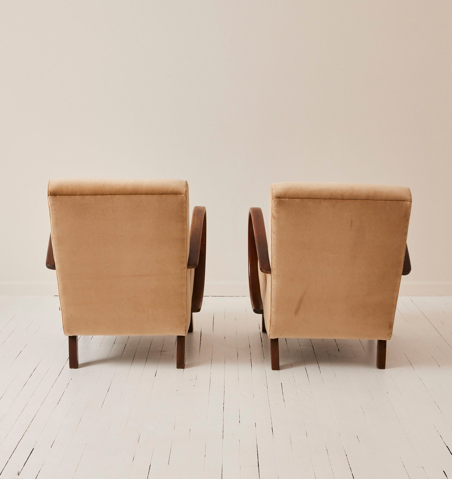 Jindrich Halabala Czech Bentwood Velvet Chairs, 1940's a Pair