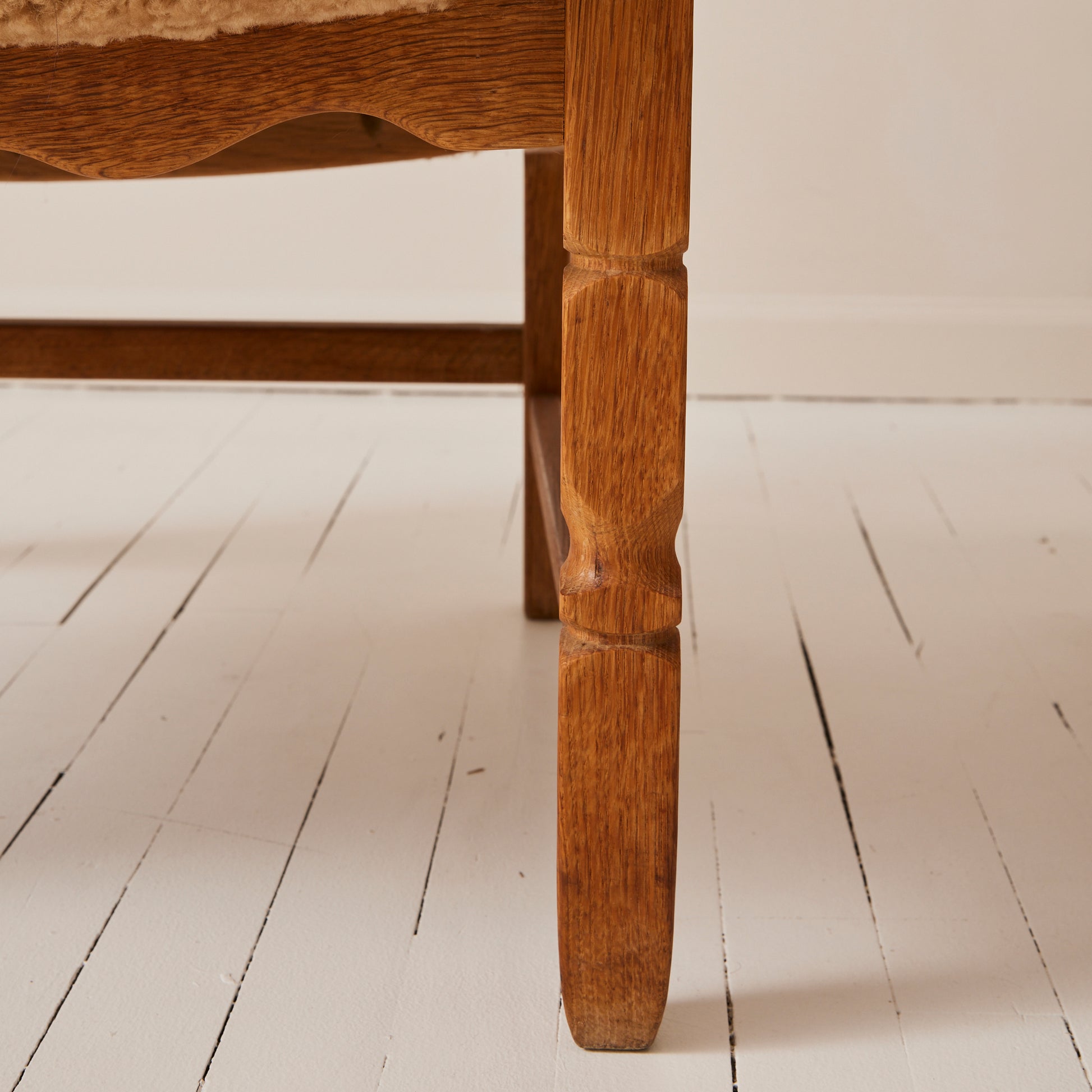 SOLD Henry Kjærnulf "Razorblade" Lounge Chairs in Oak and Sheepskin Seat, 1960s - Set of 2