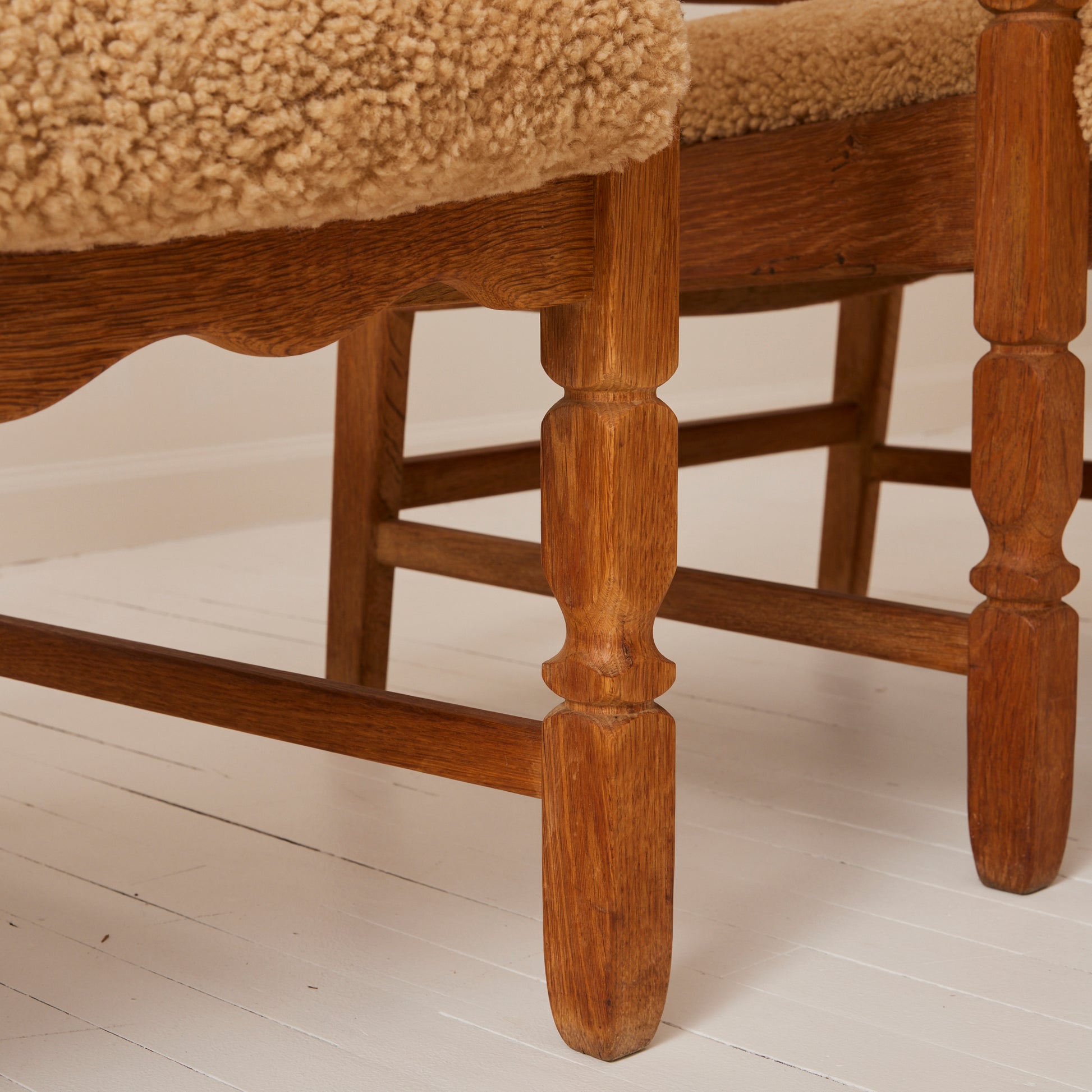 SOLD Henry Kjærnulf "Razorblade" Lounge Chairs in Oak and Sheepskin Seat, 1960s - Set of 2