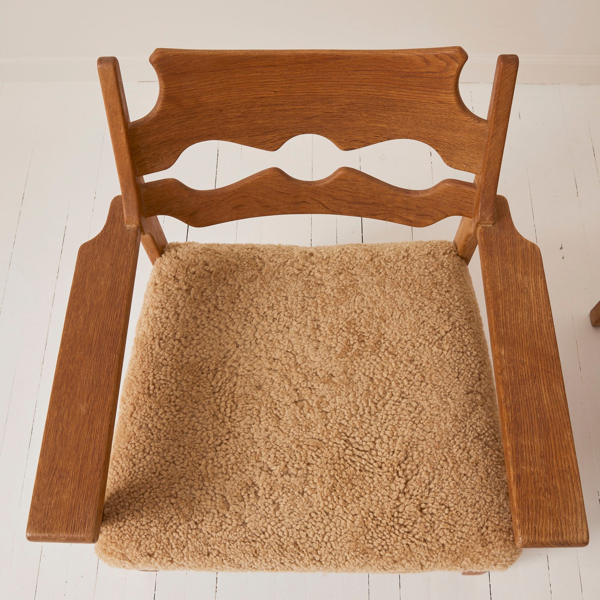 SOLD Henry Kjærnulf "Razorblade" Lounge Chairs in Oak and Sheepskin Seat, 1960s - Set of 2