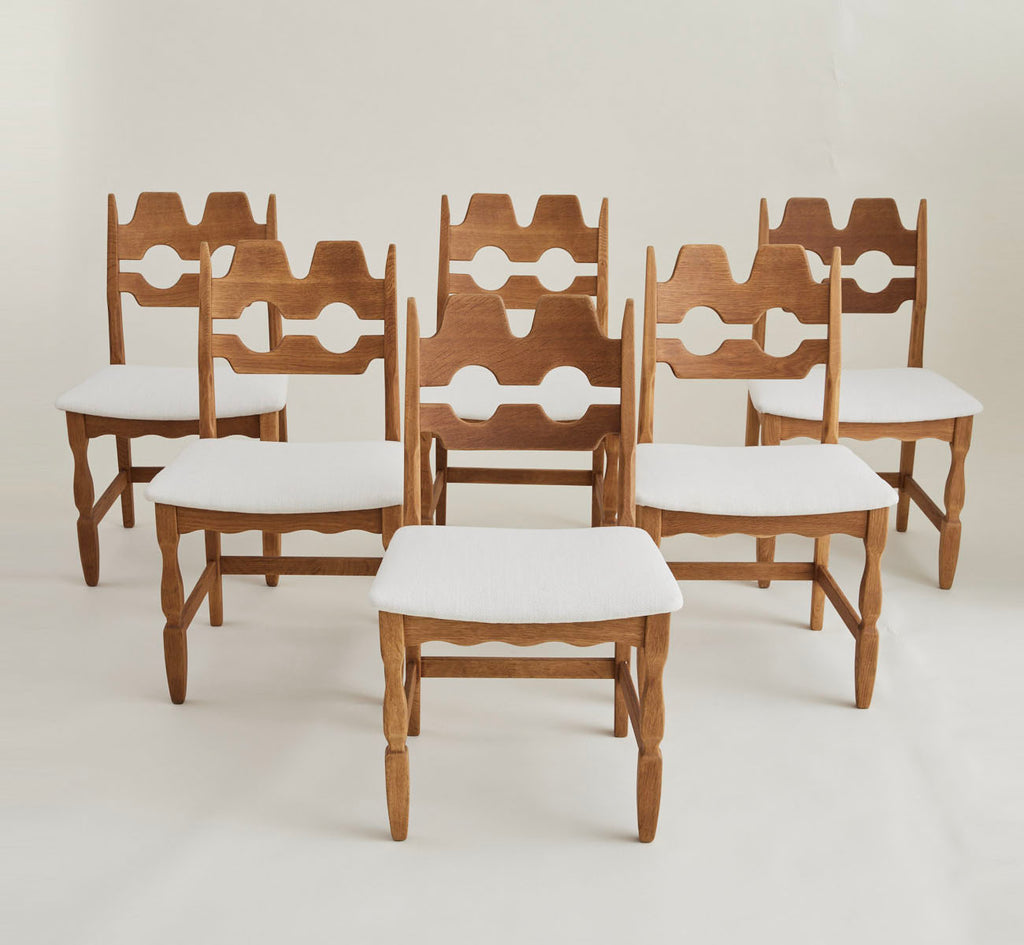 SOLD Henry Kjaernulf Oak "Razorblade" Chairs, 1960s Vintage Danish Mid Century, Set of 6