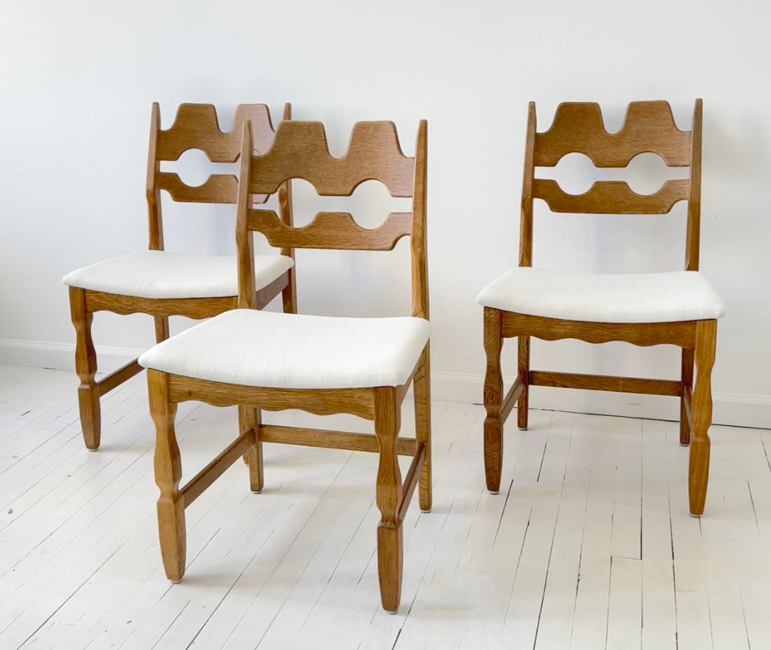 Henning Kjærnulf Oak "Razorblade" Chairs, 1960s Vintage Danish Mid Century for EG Kvalitetsmøbel, Set of 6