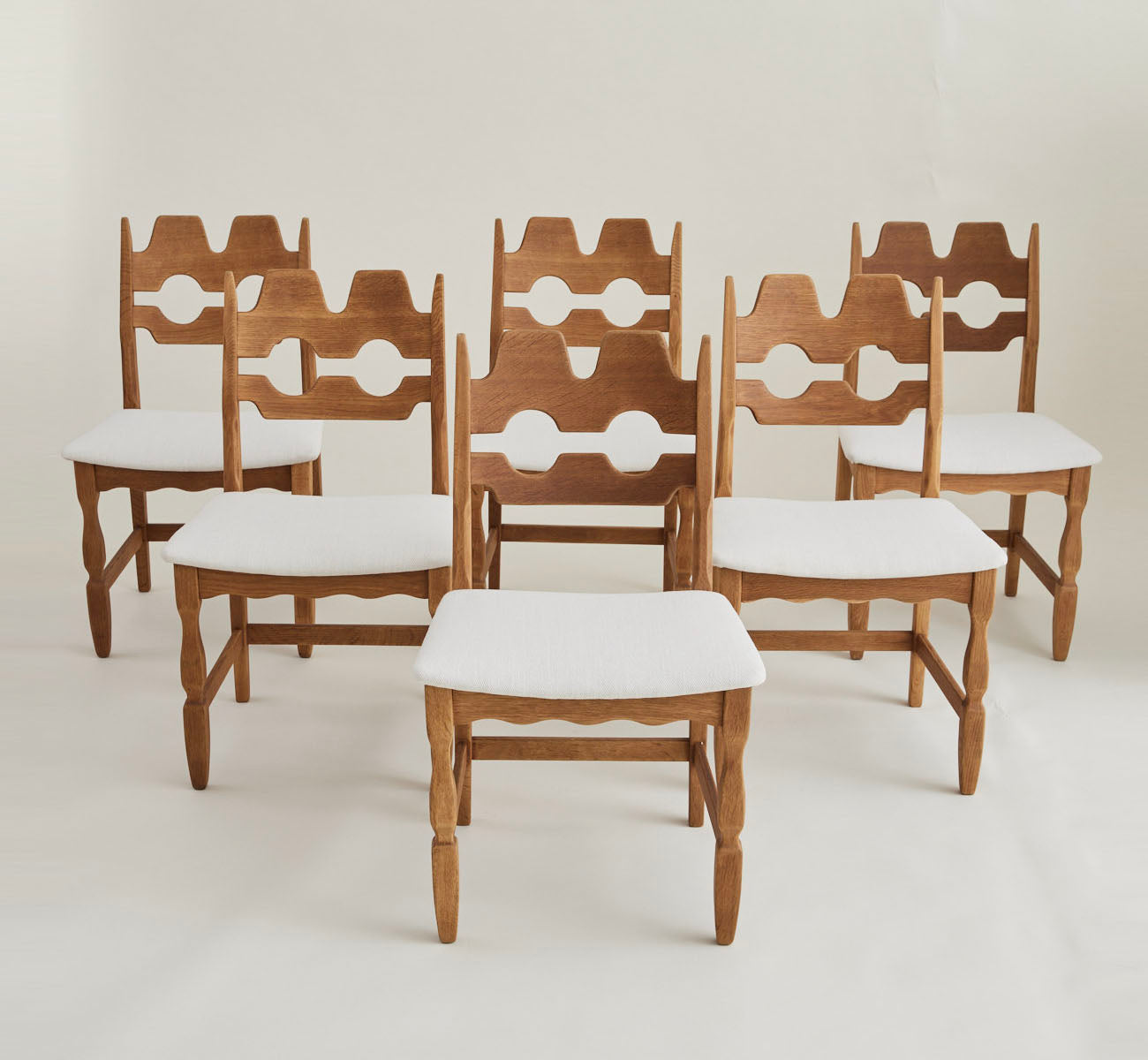 SOLD Henry Kjaernulf Oak "Razorblade" Chairs, 1960s Vintage Danish Mid Century, Set of 6