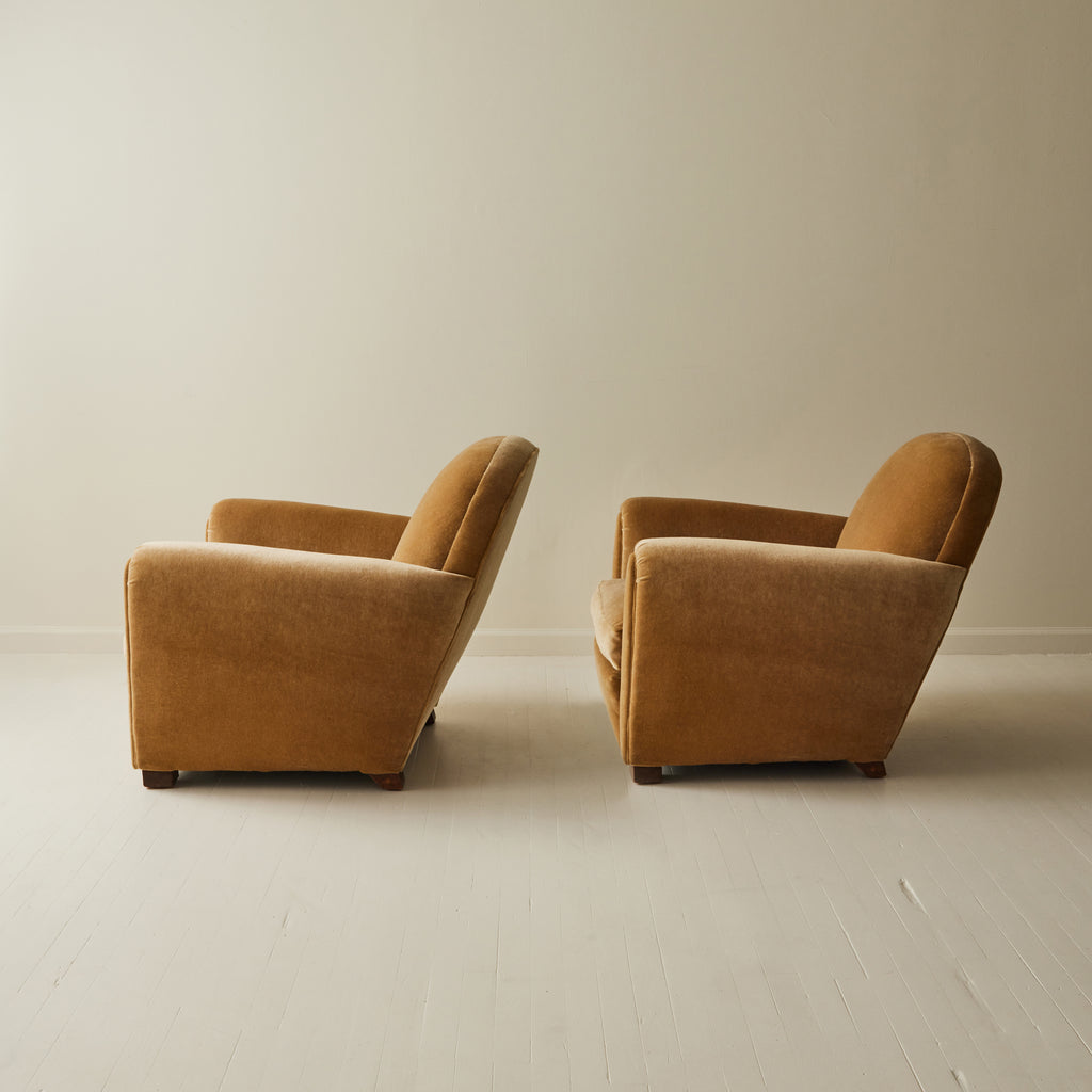 French Club Chairs in Mohair, 1940's, a pair.