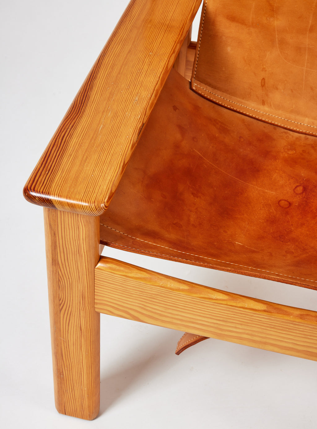 Karin Mobring "Natura" Lounge Chair, 1970s Vintage Pine and Leather Chair for IKEA