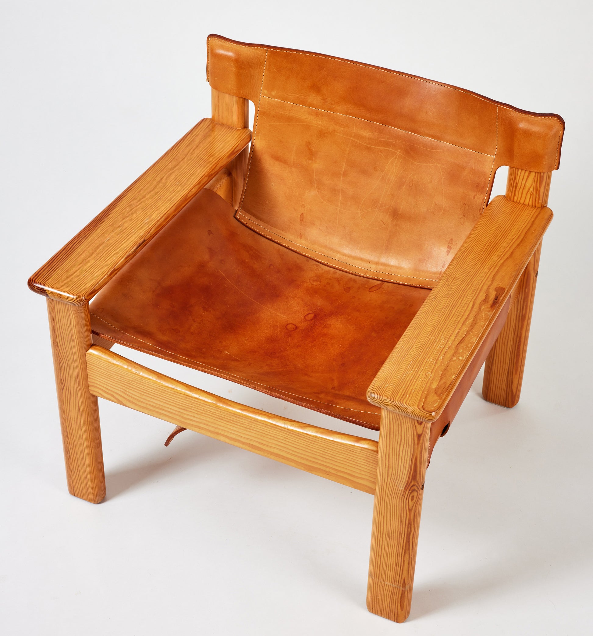 Karin Mobring "Natura" Lounge Chair, 1970s Vintage Pine and Leather Chair for IKEA