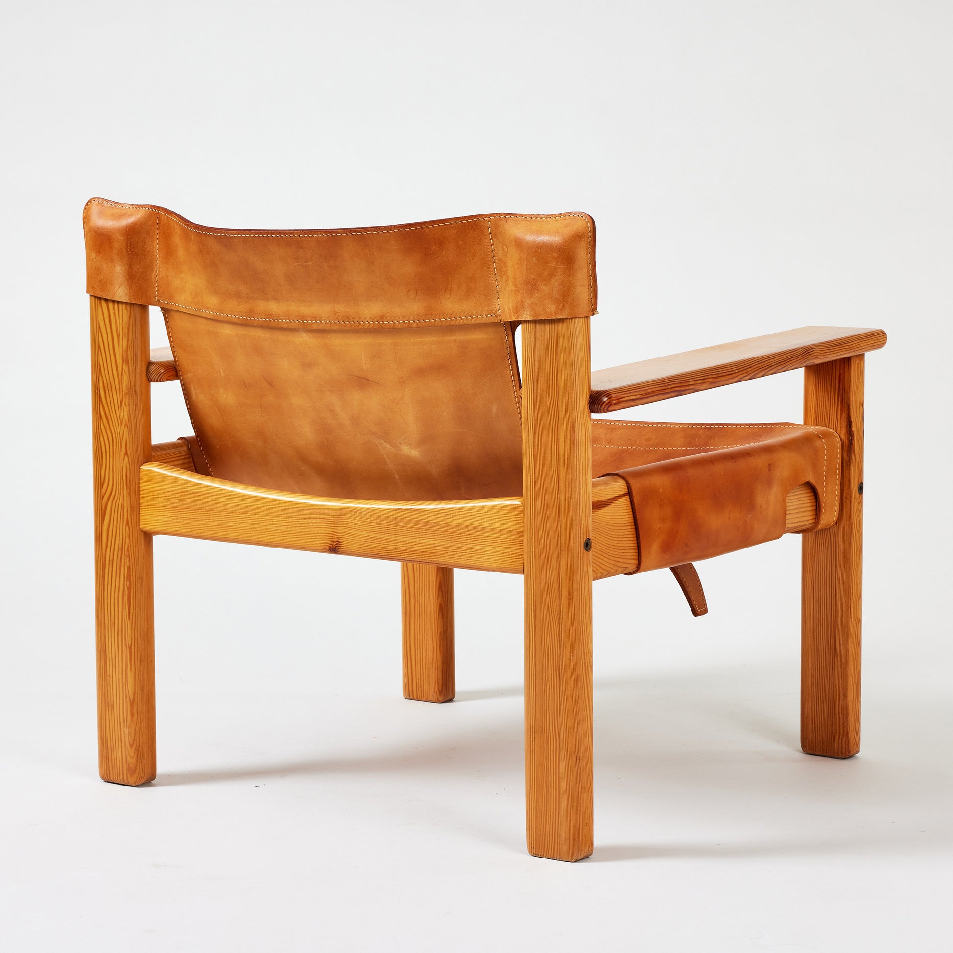 Karin Mobring "Natura" Lounge Chair, 1970s Vintage Pine and Leather Chair for IKEA