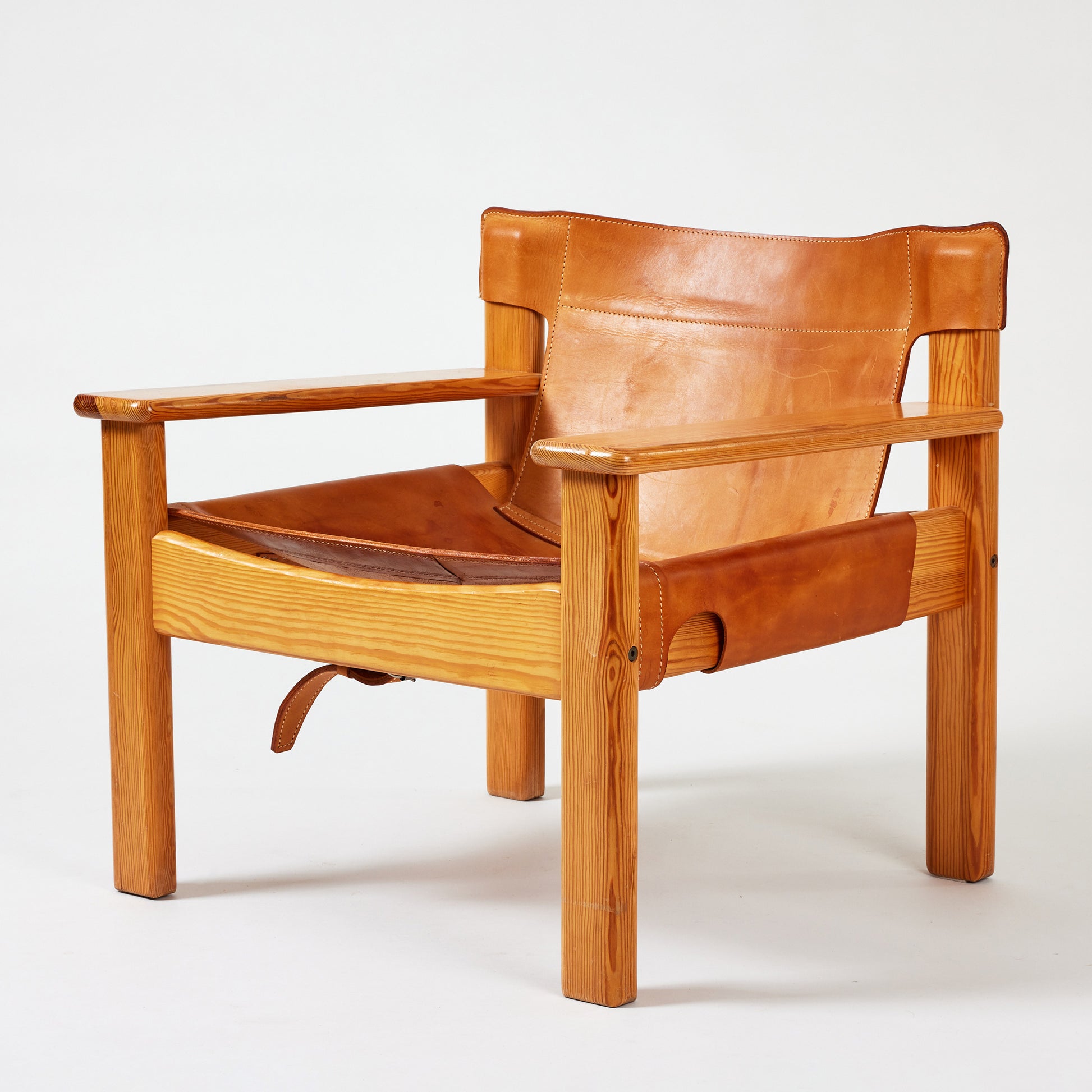 Karin Mobring "Natura" Lounge Chair, 1970s Vintage Pine and Leather Chair for IKEA