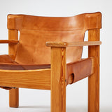 Swedish designer Karin Mobring Pine and Saddle Leather Lounge Chair