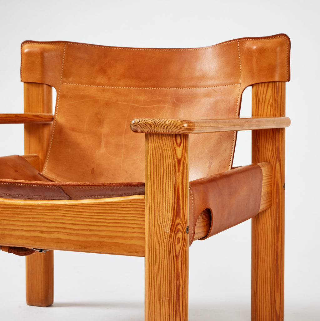 Karin Mobring "Natura" Lounge Chair, 1970s Vintage Pine and Leather Chair for IKEA