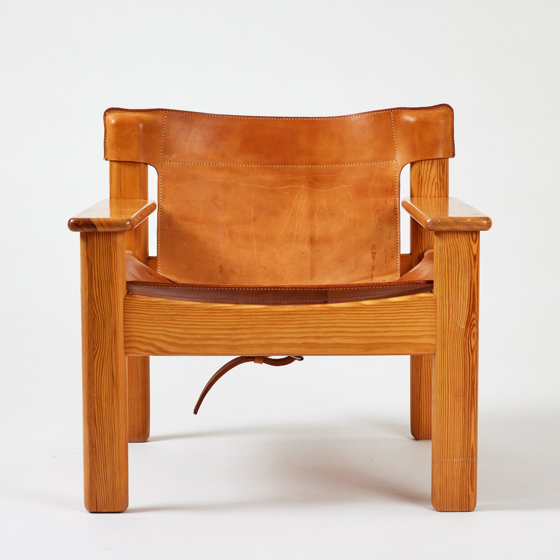Karin Mobring "Natura" Lounge Chair, 1970s Vintage Pine and Leather Chair for IKEA
