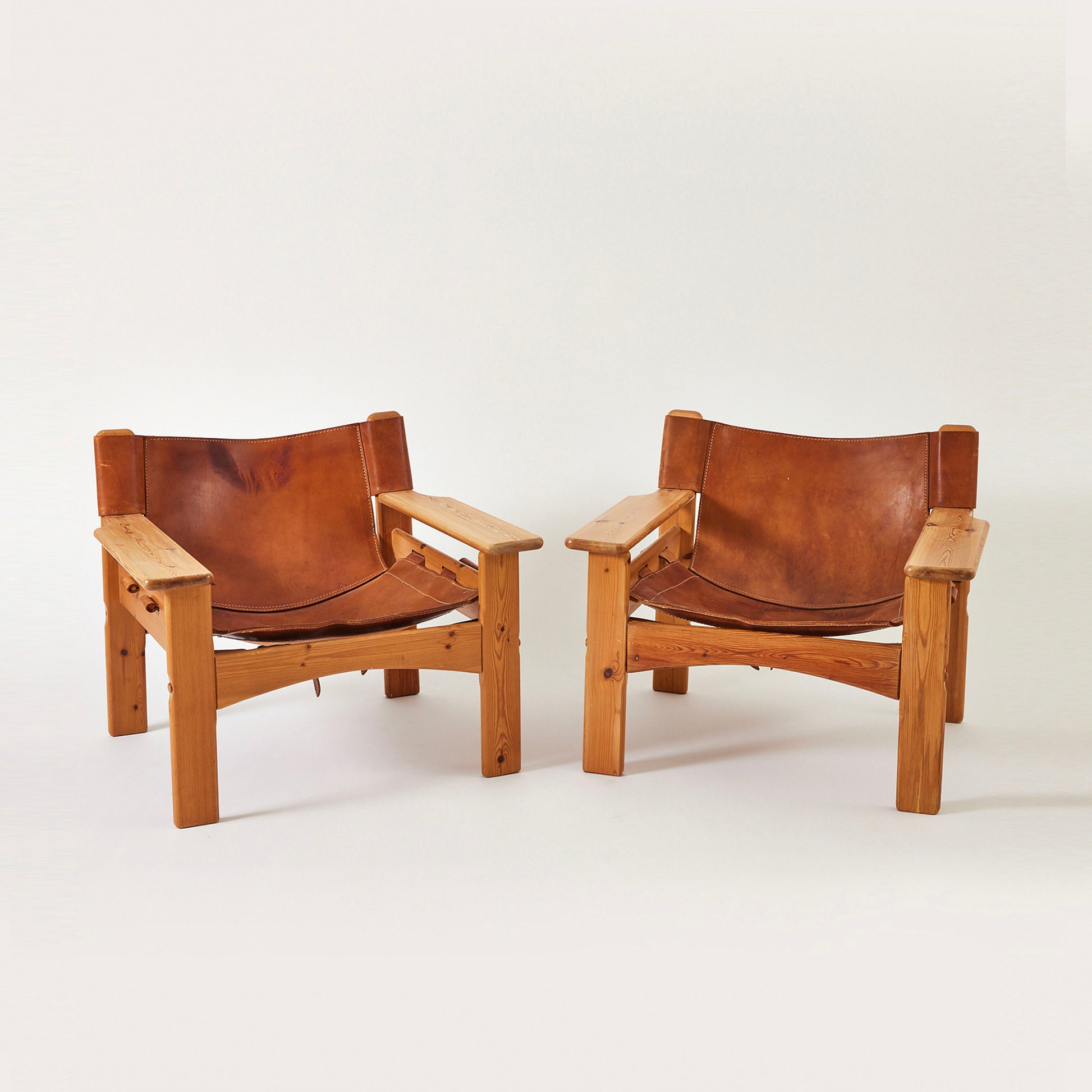 SOLD Karin Mobring designed Pine and Leather "Natura" Chairs, a pair