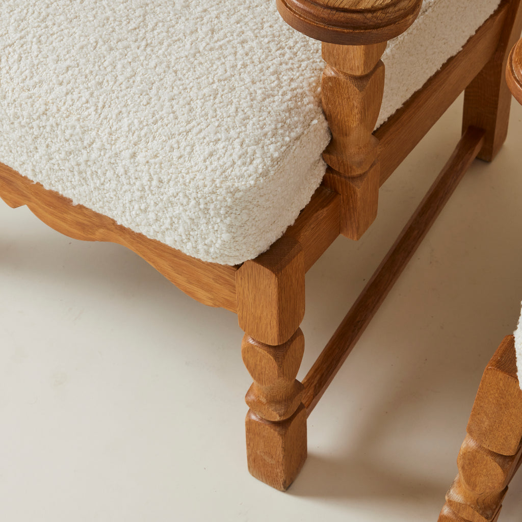 SOLD Swedish Oak Lounge Chairs with boucle cushion, 1960's, a pair