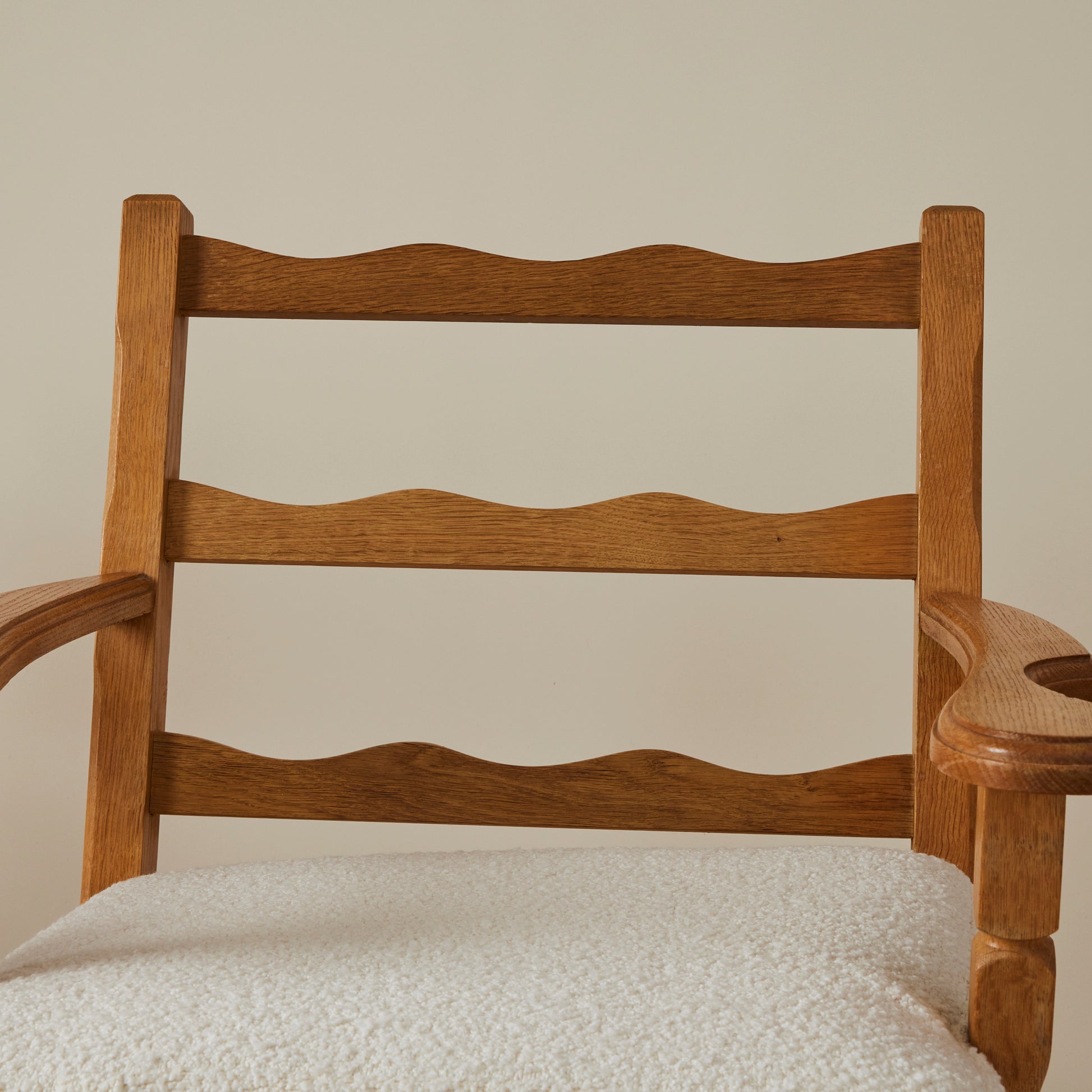 SOLD Swedish Oak Lounge Chairs with boucle cushion, 1960's, a pair
