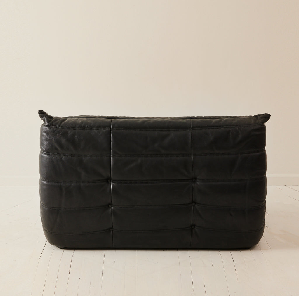 Ligne Roset "Togo" 2 person sofa in black leather, 1970's.