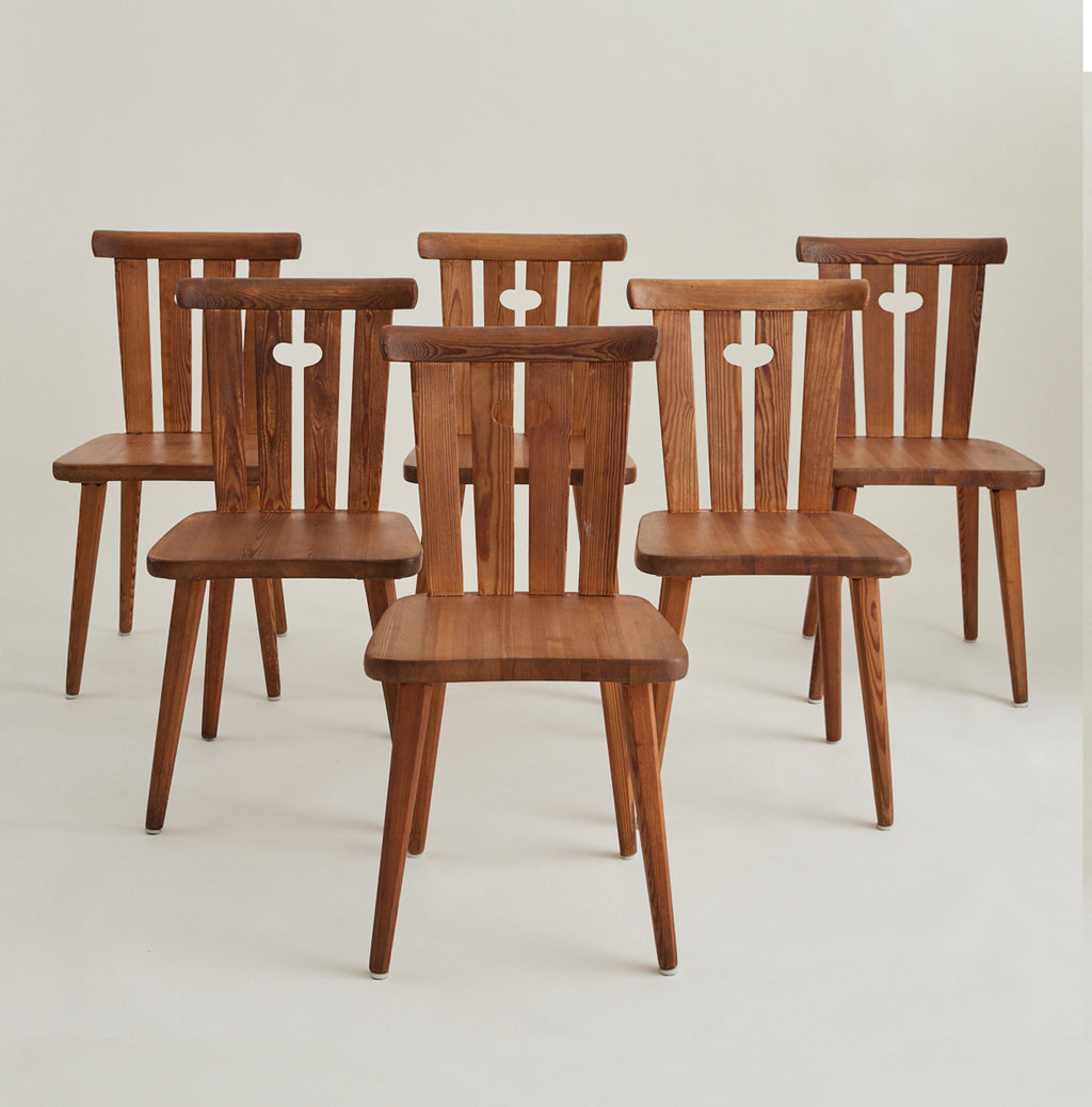 Göran Malmvall Swedish Mid Century set of 6 Pine dining chairs
