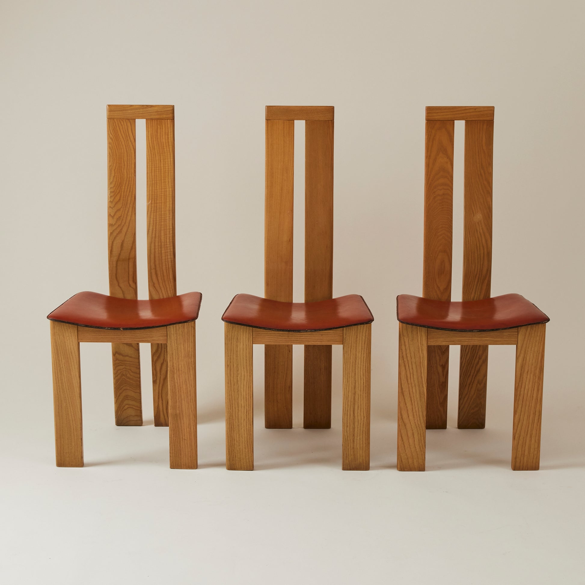 SOLD Mario Marenco for Mobilgirgi Dining Chairs, Walnut Frame With Leather Seat,1960's, Set of 6