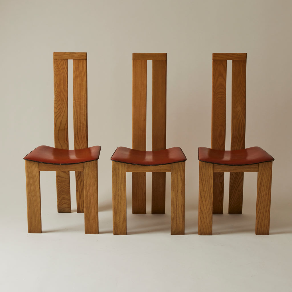 SOLD Mario Marenco for Mobilgirgi Dining Chairs, Walnut Frame With Leather Seat,1960's, Set of 6