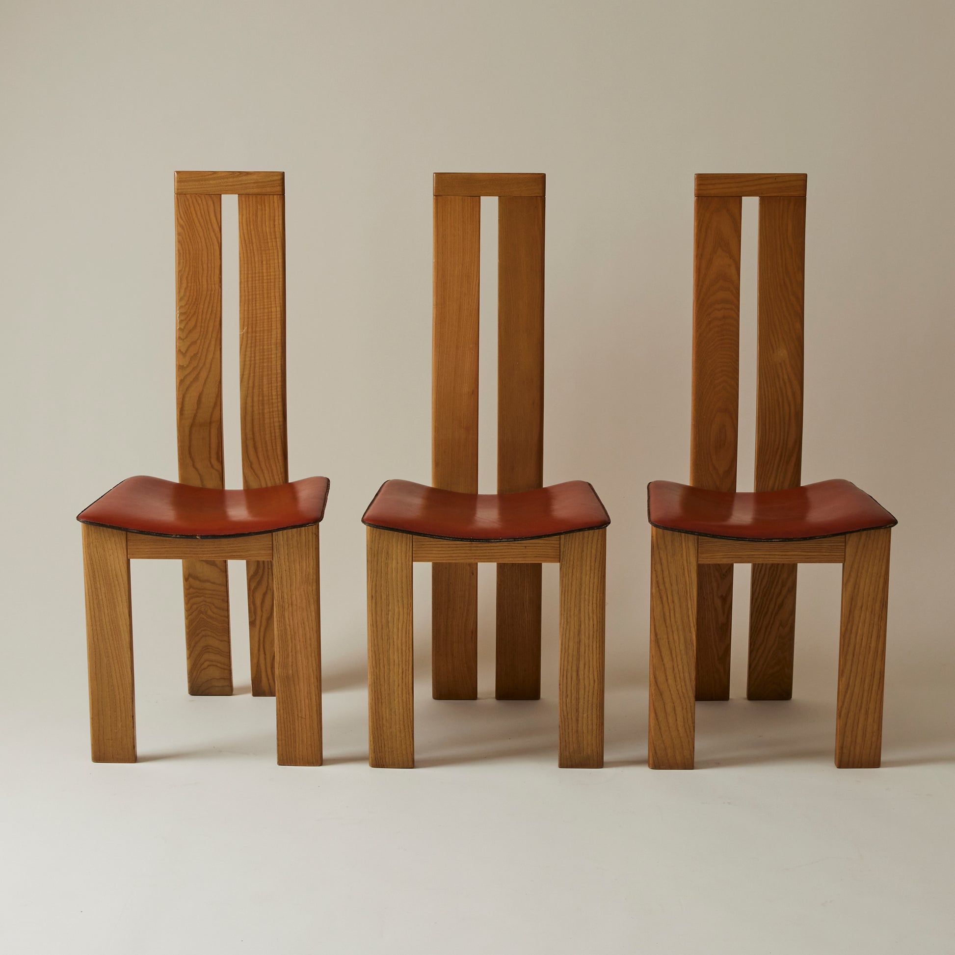 SOLD Mario Marenco for Mobilgirgi Dining Chairs, Walnut Frame With Leather Seat,1960's, Set of 6