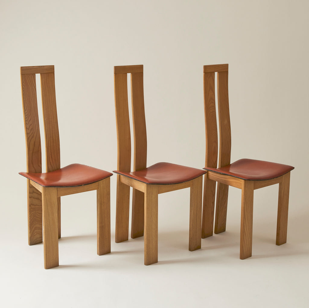 SOLD Mario Marenco for Mobilgirgi Dining Chairs, Walnut Frame With Leather Seat,1960's, Set of 6