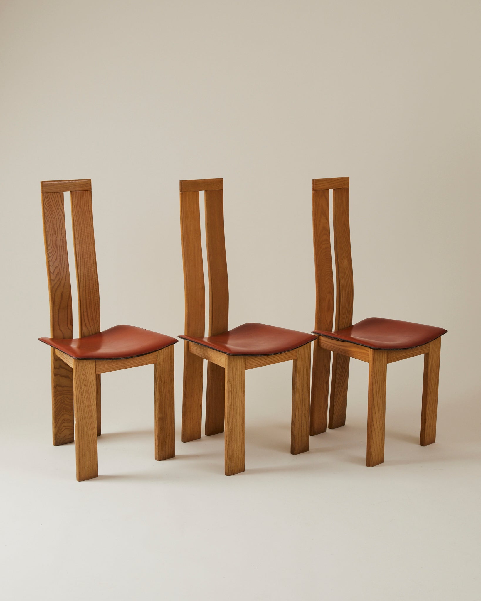 SOLD Mario Marenco for Mobilgirgi Dining Chairs, Walnut Frame With Leather Seat,1960's, Set of 6