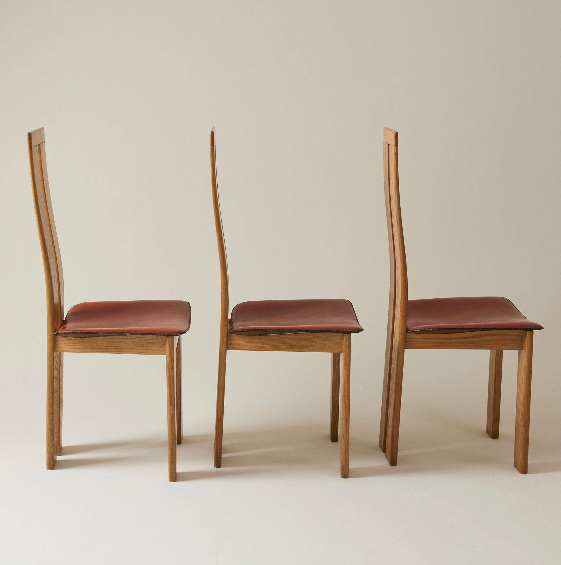 SOLD Mario Marenco for Mobilgirgi Dining Chairs, Walnut Frame With Leather Seat,1960's, Set of 6