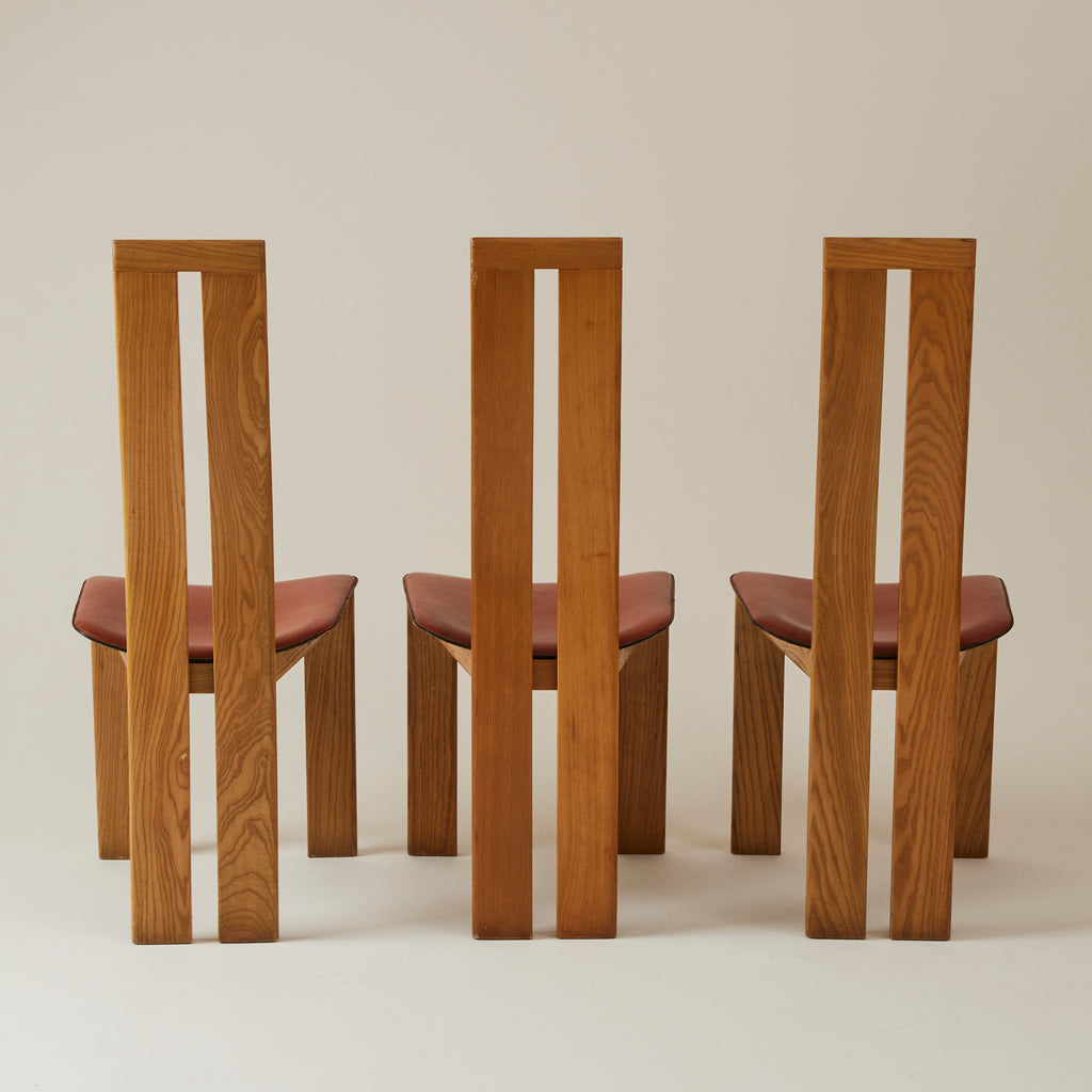 SOLD Mario Marenco for Mobilgirgi Dining Chairs, Walnut Frame With Leather Seat,1960's, Set of 6