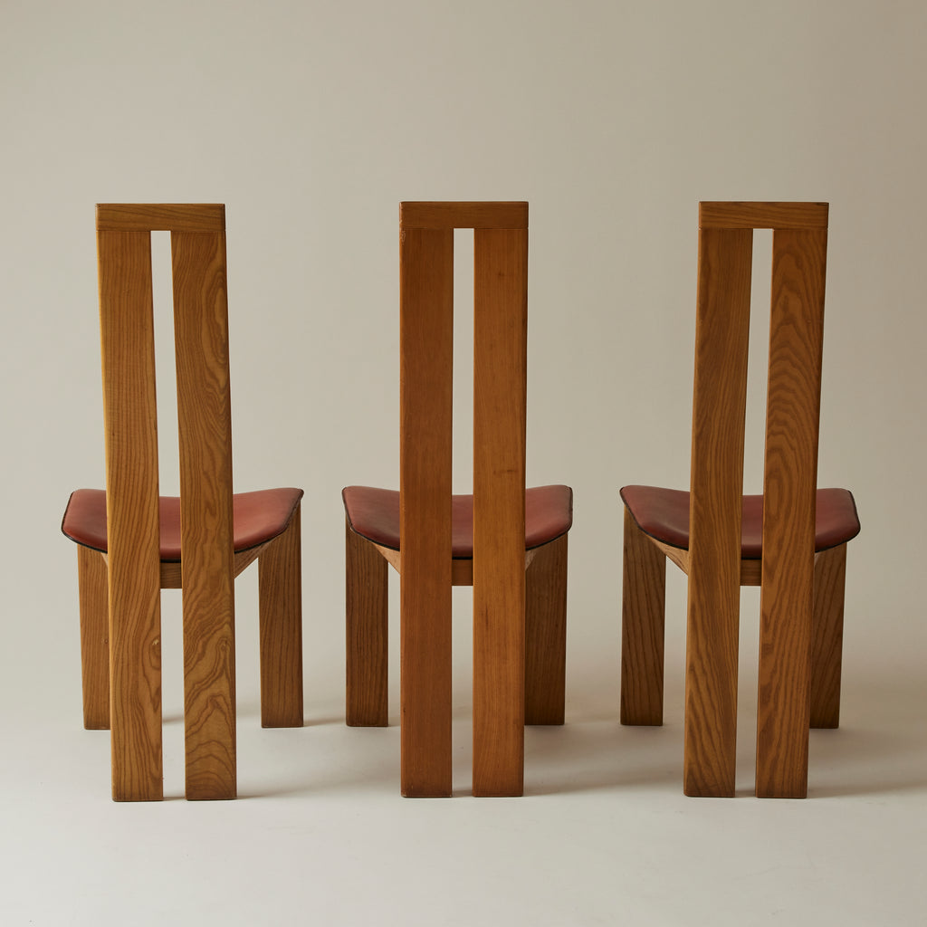 SOLD Mario Marenco for Mobilgirgi Dining Chairs, Walnut Frame With Leather Seat,1960's, Set of 6