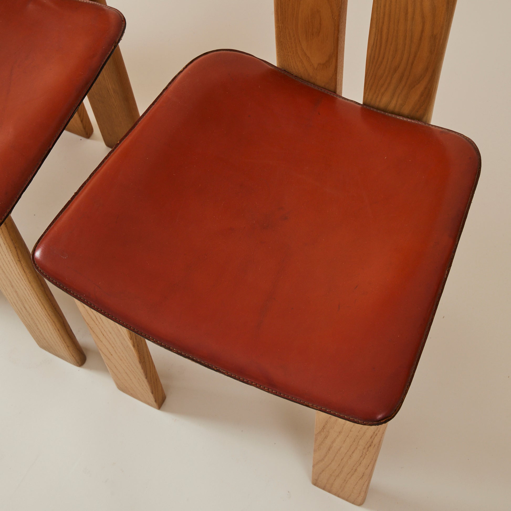 SOLD Mario Marenco for Mobilgirgi Dining Chairs, Walnut Frame With Leather Seat,1960's, Set of 6