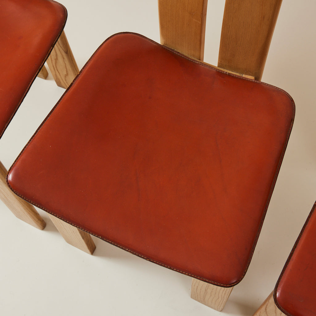 SOLD Mario Marenco for Mobilgirgi Dining Chairs, Walnut Frame With Leather Seat,1960's, Set of 6