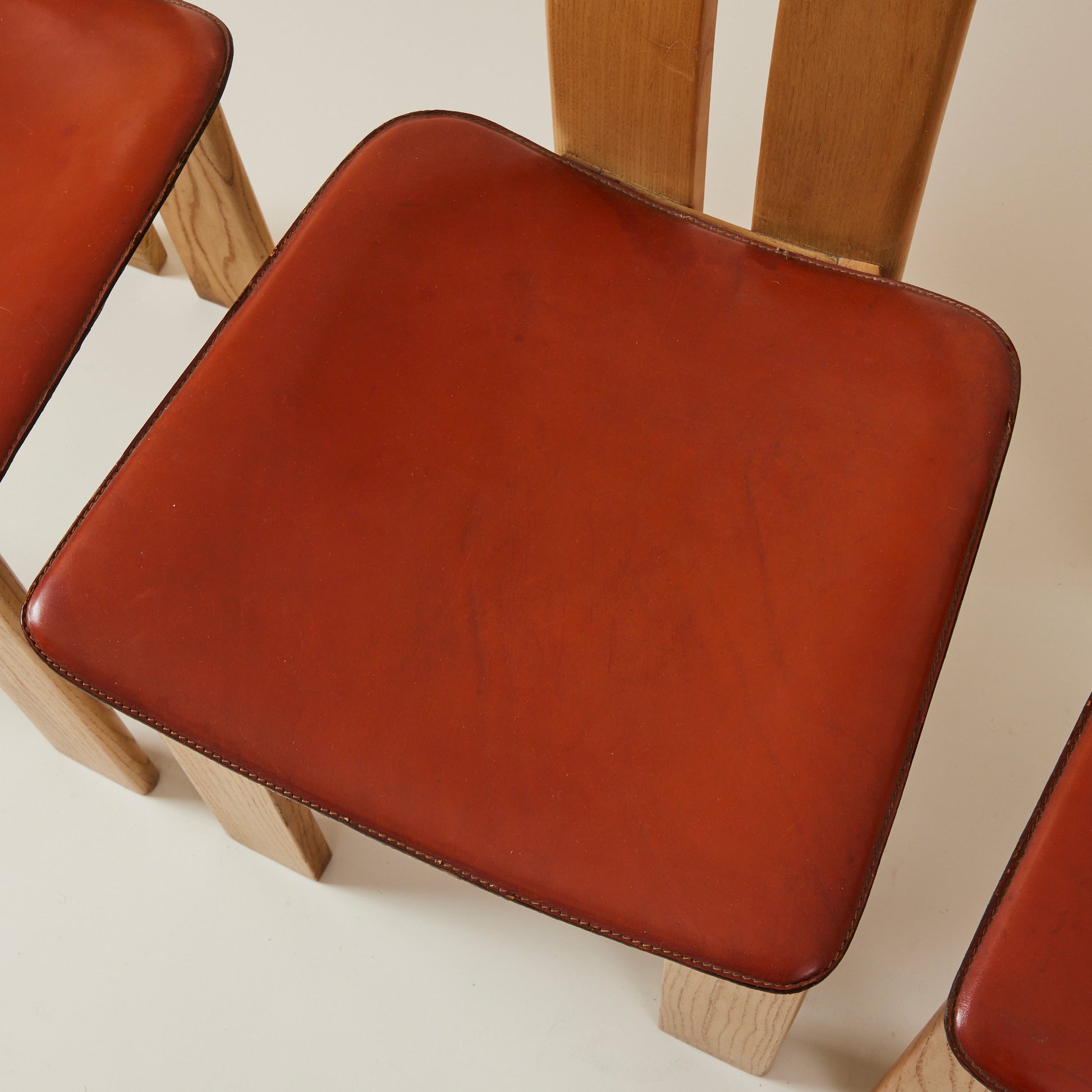 SOLD Mario Marenco for Mobilgirgi Dining Chairs, Walnut Frame With Leather Seat,1960's, Set of 6
