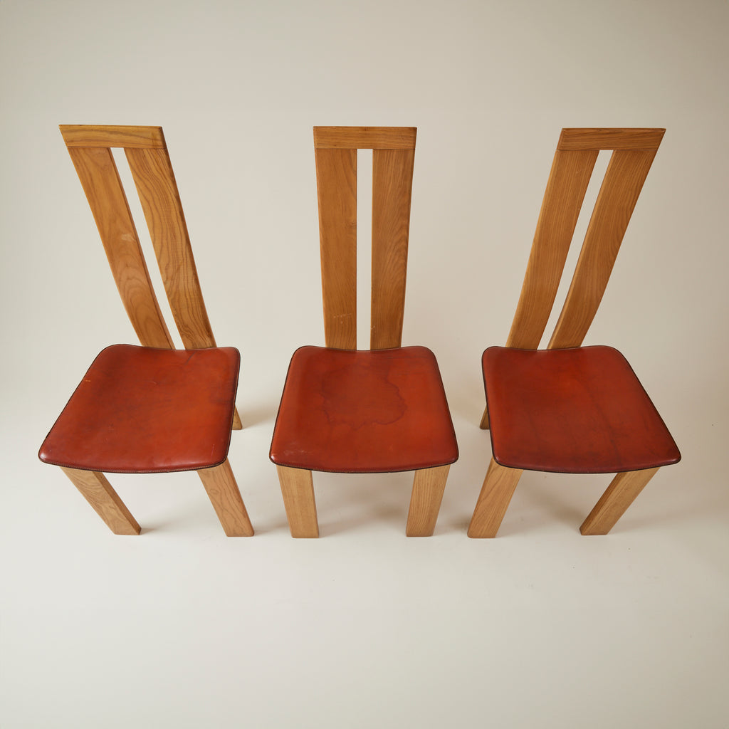 SOLD Mario Marenco for Mobilgirgi Dining Chairs, Walnut Frame With Leather Seat,1960's, Set of 6