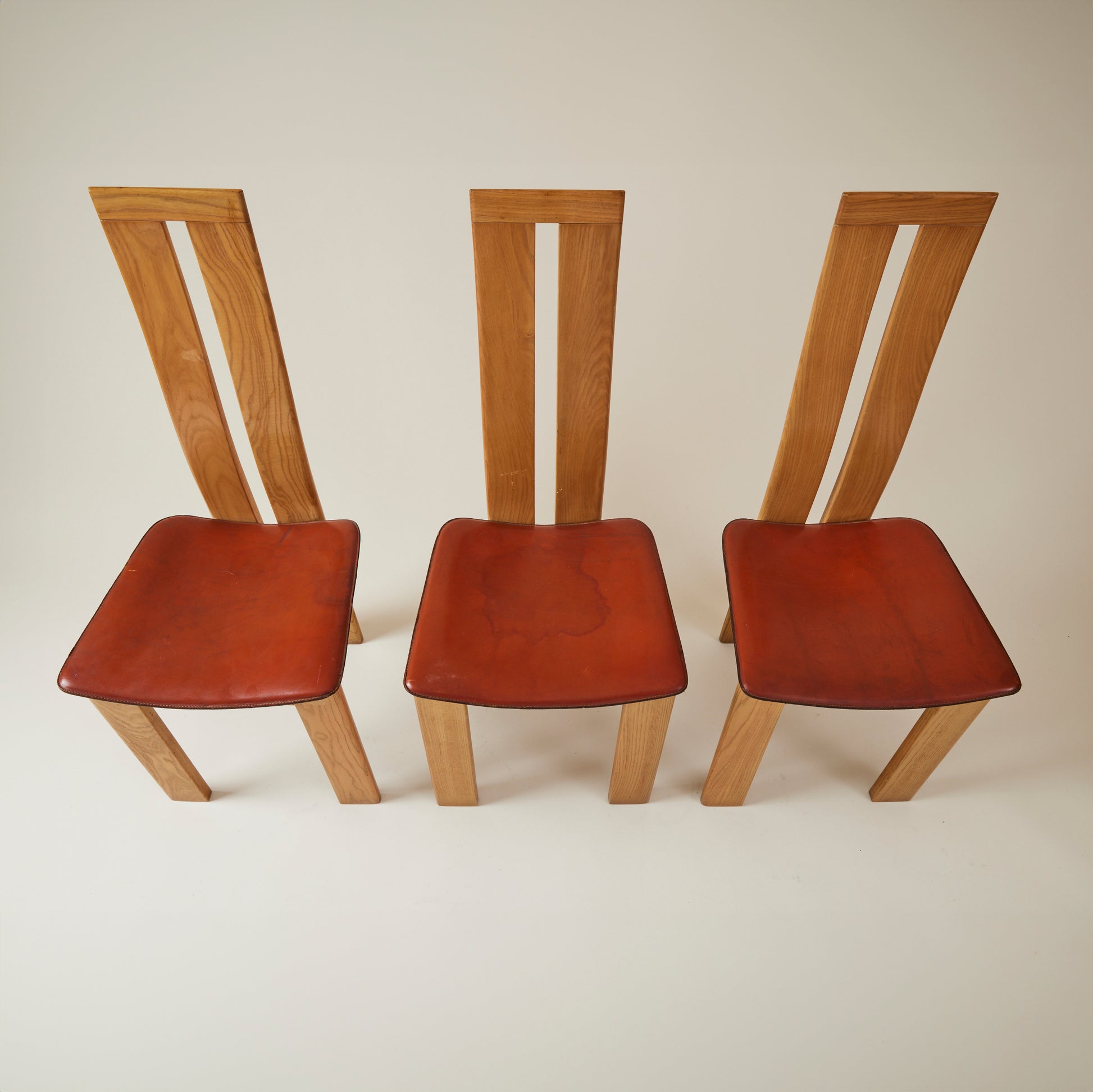 SOLD Mario Marenco for Mobilgirgi Dining Chairs, Walnut Frame With Leather Seat,1960's, Set of 6