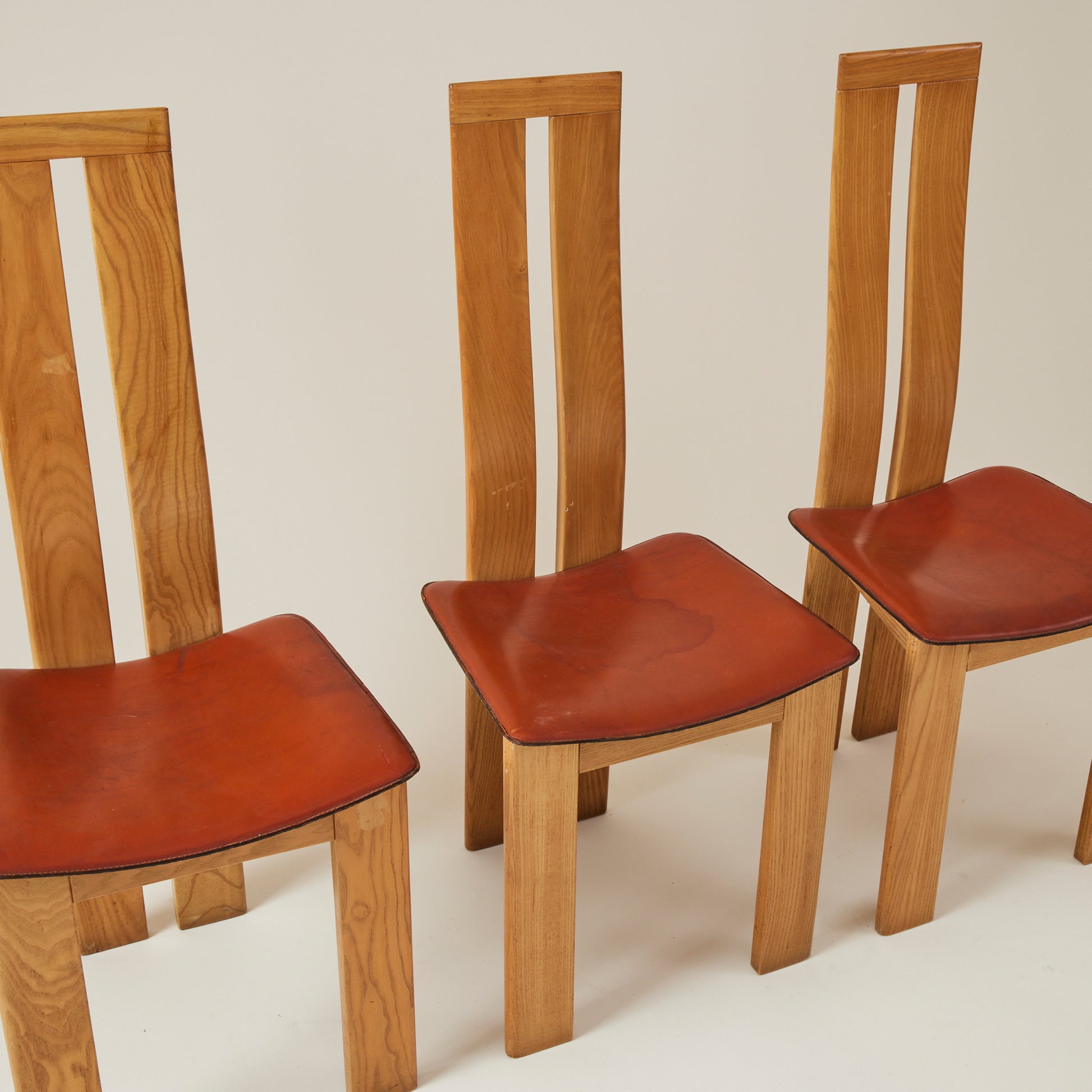 SOLD Mario Marenco for Mobilgirgi Dining Chairs, Walnut Frame With Leather Seat,1960's, Set of 6