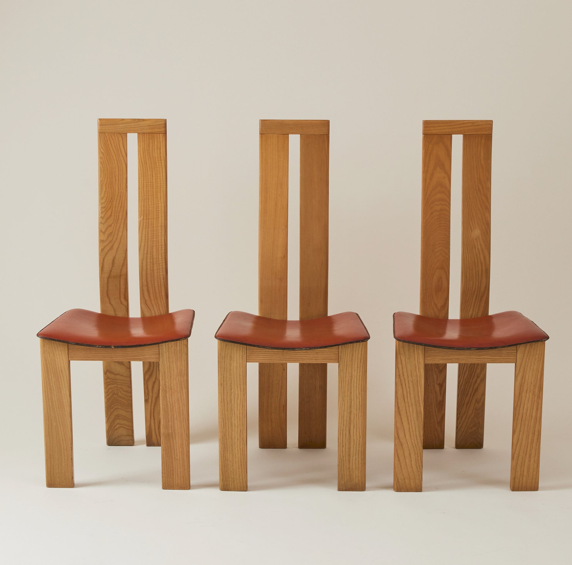 SOLD Mario Marenco for Mobilgirgi Dining Chairs, Walnut Frame With Leather Seat,1960's, Set of 6