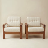 Swedish Mid-Century Teak Easy Chairs with Ivory Boucle Cushions, a pair