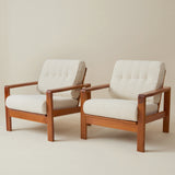 Swedish Mid-Century Teak Easy Chairs with Ivory Boucle Cushions, a pair