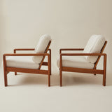 Swedish Mid-Century Teak Easy Chairs with Ivory Boucle Cushions, a pair