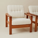 Swedish Mid-Century Teak Easy Chairs with Ivory Boucle Cushions, a pair