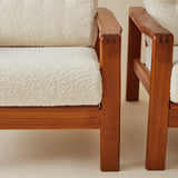 Swedish Mid-Century Teak Easy Chairs with Ivory Boucle Cushions, a pair