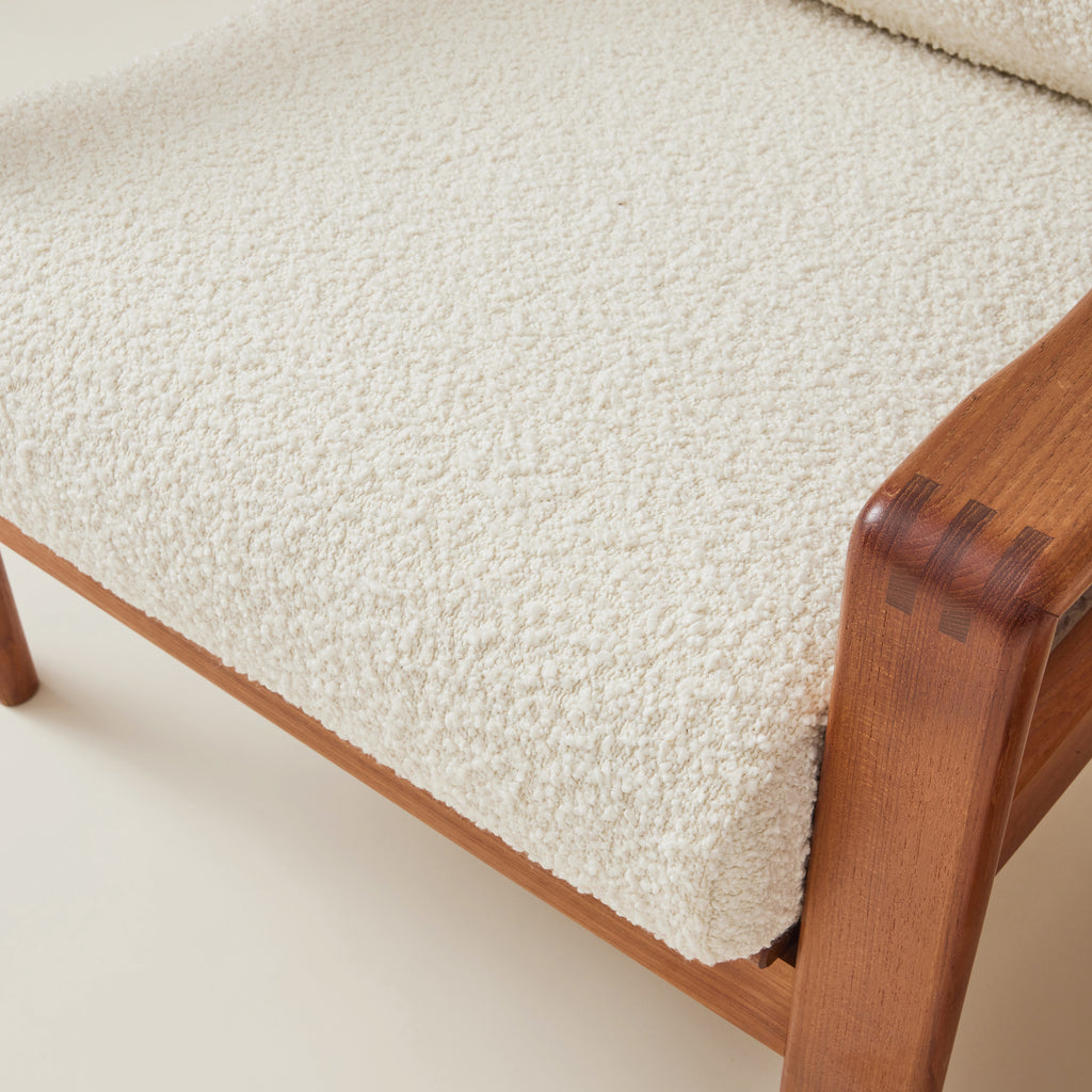 Swedish Mid-Century Teak Easy Chairs with Ivory Boucle Cushions, a pair